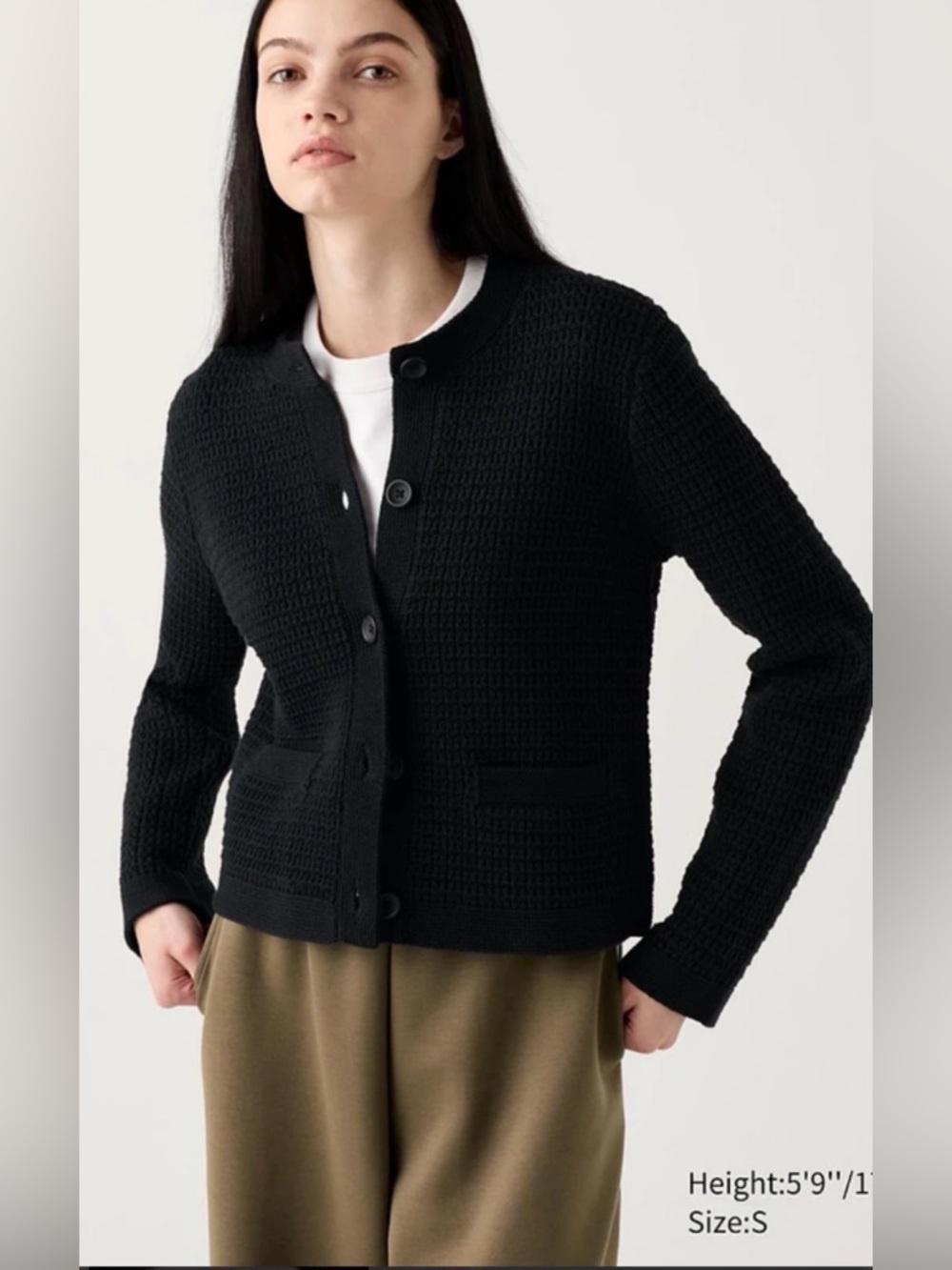 Uniqlo Black Knitted Short Jacket Button Down Sweater Women’s Size Small